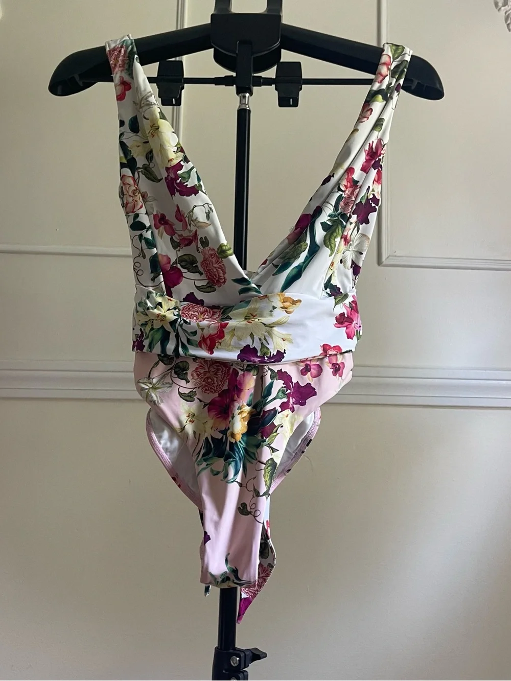 PQ Swim Floral V-Neck Pink and White One-Piece Top